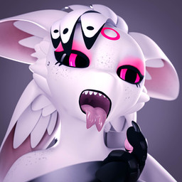 3_fingers 4_ears anthro black_sclera bodily_fluids claws drooling eyelashes eyeshadow feathered_wings feathers female finger_claws fingers freckled_face freckled_shoulders freckles grey_background long_eyelashes makeup mouth_shot multi_ear open_mouth pink_eyeshadow purple_eyes saliva saliva_on_finger saliva_string scuted_hands scutes sharp_teeth simple_background solo speckle_freckles spiri'vali teeth tongue tongue_out uvula wet white_body wings azerta56 hiyu_(modeler) jeggo_(azerta56) avali 1:1 2026 3d_(artwork) absurd_res blender_(artwork) blender_cycles_(artwork) digital_media_(artwork) hi_res