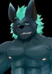 abs black_nose hair male nipples pecs solo teal_eyes teal_hair owatana0 lifewonders tokyo_afterschool_summoners nyarlathotep_(tas) hyena mammal spotted_hyena 2018