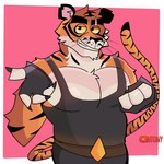 anthro belt clothing fingerless_gloves fur gloves handwear male muscular orange_body orange_fur pecs solo stripes white_body white_fur kyroshiba epic_games fortnite oscar_(fortnite) felid humanoid mammal pantherine tiger 1:1 hi_res