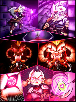 anthro armor axe clothed clothing dungeon duo exclamation_point femboy hypnosis male male/male melee_weapon mind_control size_difference weapon polarfoxpat mythology forrest_(chump) alien bovid caprine dragon goat hybrid mammal mythological_creature mythological_scalie scalie hi_res nonbinary_(lore)