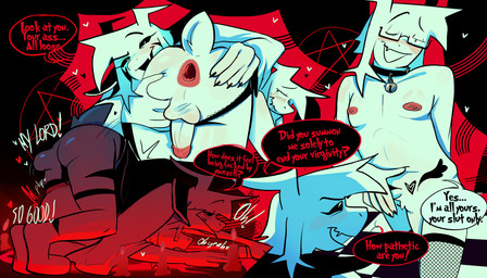 anal anal_penetration anthro anthro_on_anthro anthro_penetrated anus black_eyes black_sclera duo fur fur_markings gaping gaping_anus genitals heart_symbol horn leg_markings male male/male markings penetration penis piercing ritual selfcest socks_(marking) square_crossover white_body white_eyes womb_tattoo conditional_dnp witchtheghost deltarune undertale undertale_(series) asriel_dreemurr asriel_dreemurr_(god_form) boss_monster_(undertale) bovid caprine goat mammal absurd_res hi_res