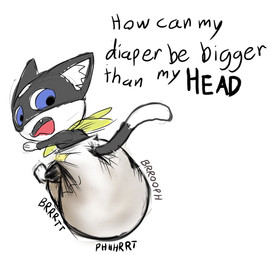 anthro diaper diaper_use excessive_feces feces hyper hyper_feces male pooping soiled_diaper soiling soiling_diaper solo unclean_diaper used_diaper chaptude atlus megami_tensei persona_(series) persona_5 sega morgana_(persona) domestic_cat felid feline felis mammal