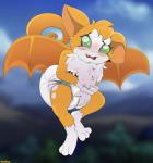 blush bodily_fluids clean_diaper clothed clothing covering covering_self diaper diaper_only embarrassed female flying looking_at_viewer open_mouth solo sweat teeth topless wearing_diaper wings messyszop dust:_an_elysian_tail fidget_(elysian_tail) bat mammal nimbat 2019 digital_media_(artwork) hi_res signature