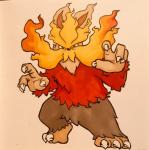 2019 3_toes 4_fingers alternate_color anthro anthrofied arm_tuft biped black_body black_eyes black_fur black_nose canid canine chest_tuft claws crotch_tuft elbow_tuft facial_hair fakemon feet fighting_pose fingers fire firefightdex flaming_fur fluffy front_view full-length_portrait fur fur_tuft generation_5_pokemon head_tuft hi_res long_mustache looking_at_viewer male mammal marco_fanjul marker_(artwork) mixed_media multicolored_body multicolored_fur mustache nintendo nude orange_body orange_fur pen_(artwork) plantigrade pokemon pokemon_(species) pokemorph portrait pose pseudo_clothing raised_heel red_body red_fur shadow simple_background solo spread_legs spreading standing stoutland tan_body tan_fur toe_claws toes toony traditional_media_(artwork) tuft white_background white_claws wide_stance yellow_body yellow_fur