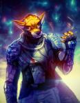 anthro armor claws clothed clothing fully_clothed glowing glowing_eyes machine male orange_eyes solo standing mylafox destiny_(video_game) hunter_(destiny) yokhame canid canine canis exo mammal robot wolf 2017 digital_media_(artwork)