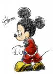 4_fingers anthro biped black_nose clothed clothing fingers footwear gloves handwear line_tail looking_back rear_view round_ears shoes simple_background smile solo tail thin_tail white_background white_clothing white_gloves white_handwear harara disney mickey_mouse mammal mouse murid murine rodent 2017 colored_sketch signature sketch