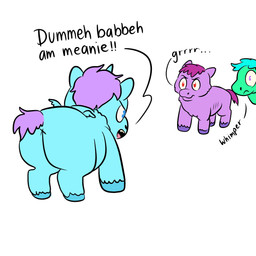 ambiguous_feral ambiguous_gender angry anus blue_body blue_eyes blue_fur blue_hair blue_hooves blue_horn blue_wings emaciated feral frown fur green_body green_fur group hair hooves horn mostly_offscreen_character mouth_closed open_mouth purple_body purple_eyes purple_fur purple_hair purple_hooves purple_tail rear_view red_eyes standing tail text trio wings x_anus young young_ambiguous young_feral squeegull fluffy_pony mythology equid equine fluffy_pony_(species) mammal mythological_creature mythological_equine winged_unicorn 1:1 2025 absurd_res comic digital_media_(artwork) english_text flat_colors hi_res