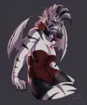 anthro blood bodily_fluids clothing corset corset_dress female lingerie looking_at_viewer solo thick_thighs tongue tongue_out topwear wide_hips adeloo equid equine hybrid mammal vampire zebra hi_res