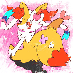 accessory ambiguous_anthro ambiguous_gender anthro biped bow_ribbon digitigrade dipstick_tail food hair_accessory hair_bow hair_ribbon heart_symbol looking_at_viewer looking_back looking_back_at_viewer markings object_in_tail on_one_leg open_mouth rear_view ribbons shrimp_(food) simple_background snout solo standing tail tail_markings annyui0611 nintendo pokemon braixen canid eeveelution generation_6_pokemon mammal pokemon_(species) sylveon 1:1 2022 digital_drawing_(artwork) digital_media_(artwork) japanese_description portrait three-quarter_portrait translated_description