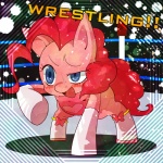 blue_eyes blush bodily_fluids clothing female feral fighting_ring fur gloves hair handwear pink_body pink_fur pink_hair solo sweat text ino friendship_is_magic hasbro my_little_pony pinkie_pie_(mlp) earth_pony equid equine horse mammal pony 1:1 2013 english_text hi_res