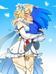 accessory blonde_hair blue_body blue_fur clothed clothing eyes_closed female flower flower_in_hair fur hair hair_accessory heart_symbol kissing plant spideyhog genshin_impact mihoyo sega sonic_the_hedgehog_(series) lumine_(genshin_impact) sonic_the_hedgehog eulipotyphlan hedgehog human mammal 2022 3:4 hi_res signature