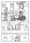 anthro black_and_white canid canine canis chest_tuft comic cotton_(artist) dialogue domestic_dog duo english_text felid fukuzawa fur lion male mammal monochrome natsume_(tooboe_bookmark) pantherine text tooboe_bookmark tuft