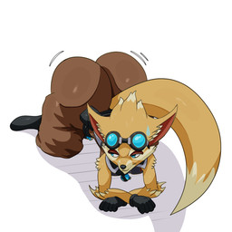 all_fours anthro belt belt_pouch big_butt bodily_fluids boots butt clothed clothing eyewear eyewear_on_head footwear frown gloves goggles goggles_on_head handwear huge_butt hyper hyper_butt jumpsuit looking_back male popped_collar potion_bottle presenting presenting_hindquarters shaking_butt shoes shoulder_pads simple_background small_waist solo sweat sweatdrop wide_hips monana-yo1 hi-rez_studios paladins_(game) pip_(paladins) vulpin 1:1 digital_media_(artwork) hi_res