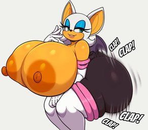 anthro areola ass_clapping big_breasts big_butt biped breasts bubble_butt butt clothed clothing dialogue eyelashes eyeshadow female fingers huge_breasts huge_butt hyper hyper_breasts legwear looking_back makeup nipples open_mouth pupils simple_background smile solo text thick_thighs thigh_highs twerking wide_hips matospectoru sega sonic_the_hedgehog_(series) rouge_the_bat bat mammal 2025