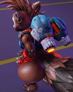 4_fingers anthro big_butt black_nose blue_clothing blue_topwear bottom_heavy bottomless bottomless_anthro bottomless_male brown_body brown_fur brown_hair butt clothed clothing ear_piercing empty_eyes explosion fangs fingers fur gesture gloves hair hand_gesture handwear huge_butt jet_pack looking_back male mohawk orange_clothing orange_gloves orange_handwear piercing rear_view red_eyes solo spiked_gloves spikes standing tail tail_motion tailwag teeth thick_thighs thumbs_up tongue tongue_out topwear wide_hips willie_piv guardians_of_the_galaxy marvel marvel_rivals rocket_raccoon mammal procyonid raccoon 2025 3d_(artwork) 3d_animation animated digital_media_(artwork) hi_res high_framerate no_sound short_playtime video