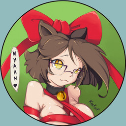 :3 bell bound bow_tie breasts brown_hair collar eyebrows eyelashes eyewear female glasses green_background hair heart_symbol holidays nipple_outline nipples simple_background solo text yellow_eyes krakenparty christmas minina_(krakenparty) animal_humanoid cat_humanoid felid felid_humanoid feline feline_humanoid humanoid mammal mammal_humanoid 1:1 2015 signature traditional_media_(artwork)