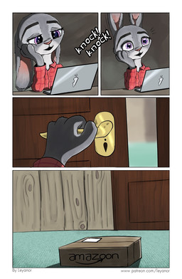 anthro bald clothed clothing computer electronics female fully_clothed fur grey_body grey_fur internet laptop long_ears open_mouth paws pink_nose purple_eyes shirt solo topwear white_body white_fur leyanor disney zootopia judy_hopps lagomorph leporid mammal rabbit 2016 comic hi_res