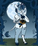 anthro biped blue_hair blue_hooves blue_necktie blue_nose bone detailed_background full_moon hair hooves horn male moon necktie night outside solo standing goldiescales anthony_(goldiescales) bovid bovine cattle mammal undead zombie 2018 story story_in_description trans_(lore) trans_man_(lore)