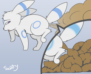 alternate_color ambiguous_gender ambiguous_pooping blue_background blue_body blue_fur butt cutaway excessive_feces fart fart_cloud feces feces_on_ground feces_pile feral fur glowing glowing_body glowing_fur gradient_background head_tuft hyper hyper_feces hyper_feces_pile looking_back markings narrowed_eyes open_mouth pooping pooping_on_floor purple_eyes raised_tail ring_(marking) scatplay simple_background solo tail text tongue tongue_out tuft white_body white_fur scaty nintendo pokemon eeveelution generation_2_pokemon pokemon_(species) umbreon artist_name
