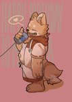 belly clothed clothing eyes_closed hoodie kemono male navel open_clothing open_hoodie open_topwear slightly_chubby solo text topwear 9x8bit yueshi_(sinei1234) canid canine canis domestic_dog mammal 2021 absurd_res english_text hi_res