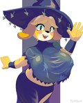 anthro big_breasts breasts clothing female hat headgear headwear holidays huge_breasts magic_user solo witch witch_hat yuriben animal_crossing halloween nintendo isabelle_(animal_crossing) canid canine canis domestic_dog mammal 4:5 hi_res