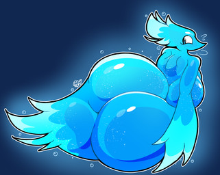 anthro back_boob big_breasts big_butt blue_body blue_eyes breasts bubble butt female huge_breasts huge_butt hyper hyper_butt looking_back mouthless pseudo_hair rear_view side_boob smile solo water leirnabs deltarune undertale_(series) miss_mizzle darkner elemental_creature mizzle_(deltarune) water_creature 2025 absurd_res hi_res signature