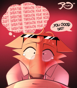 anthro bodily_fluids dripping duo fellatio first_person_view male male/male oral panicking penile red_cheeks saliva saliva_drip sex text x-ray_view conditional_dnp ruteyed canid canine fox mammal scalie 2026 english_text hi_res