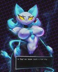 anthro big_breasts breasts camel_toe dialogue female floating_hands machine nipple_outline solo text lewdlagoon deltarune undertale_(series) tasque_manager felid feline mammal robot robot_anthro 2021 4:5 absurd_res english_text hi_res