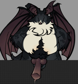 anthro arm_tuft balls bat_ears bat_nose bat_wings belly big_ears big_penis bodily_fluids body_hair breasts elbow_tuft fangs featureless_breasts floppy_ears fluffy fluffy_tail genital_fluids genitals grey_background hands_behind_back happy_trail knot knotted_penis male membrane_(anatomy) membranous_wings merle_(marking) neck_tuft nude overweight overweight_male penis precum pubes red_eyes simple_background slightly_chubby slightly_chubby_male small_eyes solo standing tail teeth tuft white_belly wings the_sandwichbitch bat canid canine canis collie domestic_dog herding_dog hybrid leaf-nosed_bat mammal microbat pastoral_dog rough_collie sheepdog vampire_bat yangochiropteran hi_res