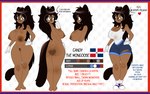 anthro big_breasts birthmark breasts candy_the_mongoose dominican_flag dominican_republic english_text female gomezcat hi_res letterbox markings model_sheet montgomery_glands pinup pose small_indian_mongoose speech_bubble text