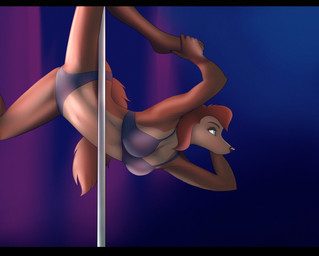 5_fingers anthro anthrofied blue_eyes bottomwear bra camel_toe clothed clothing dancing female fingers lingerie panties pole pole_dancing solo stripper underwear rusa all_dogs_go_to_heaven don_bluth sasha_la_fleur bird_dog canid canine canis domestic_dog hunting_dog irish_setter mammal setter digital_media_(artwork) hi_res shaded