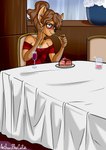 5_fingers anthro blush cake clothed clothing container cup dessert drinking_straw eyebrows eyewear female fingers food glasses smile solo anibaruthecat canid canine mammal 2024 absurd_res artist_name digital_media_(artwork) hi_res