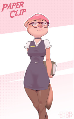 anthro choker clothing countershade_face countershade_neck countershading dress eyewear female glasses hair jewelry necklace nerd pink_eyes pink_hair pink_nose pixie_cut secretary short_hair solo text chopchop paper_clip_(chopchop) mammal mustelid otter 2025 absurd_res artist_name concept_art digital_media_(artwork) hi_res