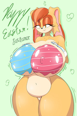 anthro belly big_breasts bodypaint breasts easter_egg female holidays huge_breasts long_ears nude painted_breasts rubbing_breast solo wide_hips ic-icle easter sega sonic_the_hedgehog_(series) vanilla_the_rabbit lagomorph leporid mammal rabbit 2:3 hi_res