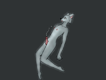 anthro aroused bodily_fluids cheek_tuft cum drooling ejaculation erect_nipples erection facial_tuft feet femboy floating genital_fluids genitals male moan navel nipples paws penis saliva small_waist solo tuft cocoaroni canid canine canis domestic_dog mammal wolf 4:3 hi_res