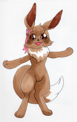 3_fingers 3_toes anthro black_nose bow_ribbon brown_body brown_eyes brown_fur cheek_tuft chest_tuft facial_tuft feet female fingers fur head_tuft looking_at_viewer open_mouth paws simple_background solo toes tuft white_background white_body white_fur spacesmilodon nintendo pokemon ruka_vaporeon eevee generation_1_pokemon pokemon_(species) hi_res painting_(artwork) watercolor_(artwork)
