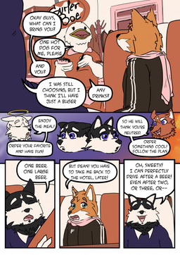 anthro dating dialogue duo male male/male romantic romantic_couple speech_bubble text sagilmito anatid angel anseriform avian bird canid canine canis demon domestic_dog duck fox husky mammal nordic_sled_dog spitz comic english_text hi_res