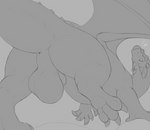 4_toes all_fours animal_genitalia anus ass_up backsack balls big_balls big_butt blep butt cheek_spikes claws dragon european_mythology facial_spikes feet feral foot_focus genitals head_back horn long_neck looking_back low-angle_view male monochrome mythological_creature mythological_scalie mythology nude pawpads penis perineum presenting presenting_hindquarters raised_leg raised_tail saggy_balls scafen_(artist) scafen_(character) scalie sheath signature simple_background solo spiked_tail spikes spikes_(anatomy) spread_wings tail toes tongue tongue_out uneven_balls western_dragon wings