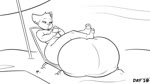 anthro balls big_balls big_breasts breast_expansion breasts expansion genitals gurgle_(sound_effect) gynomorph huge_balls huge_breasts hyper hyper_balls hyper_breasts hyper_genitalia intersex solo thewilldpink lila_becker 2025 animated black_and_white hi_res line_art monochrome sound webm