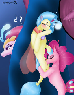 blue_eyes blush breasts crown cunnilingus cutie_mark female feral gem genitals group headgear licking makeup oral oral_penetration orgasm pearl_(gem) penetration pink_body scales sea sex simple_background tongue trio vaginal vulva water yellow_body elelite friendship_is_magic hasbro idw_publishing my_little_pony my_little_pony:_the_movie_(2017) my_little_pony_(idw) pinkie_pie_(mlp) princess_skystar_(mlp) queen_novo_(mlp) aquatic fish seahorse seapony_(mlp) syngnathid syngnathiform absurd_res hi_res