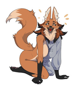 anthro biped blush breasts butt claws clothed clothed_anthro clothed_female clothing countershade_torso countershading feet female fingers front_view fur kneeling smile solo tail teeth toes tongue whiskers nulia brooklyn_sweater canid canine mammal maned_wolf 2026 digital_drawing_(artwork) digital_media_(artwork) hi_res