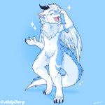 1:1 2021 5_fingers aldy_(aldyderg) aldyderg anthro biped black_horn blue_background blue_body blue_fur claws crystalberry digital_media_(artwork) digitigrade dragon ear_piercing eyebrows eyes_closed feathered_wings feathers featureless_crotch fingers fur furred_dragon furred_scalie horn male mythological_creature mythological_scalie mythology naughtybrownies navel nude open_mouth paws piercing reptile scalie simple_background solo sparkles sparkling_character standing tail tongue white_body white_feathers white_fur wings