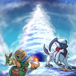 ambiguous_gender bag bow_accessory bow_ribbon bow_tie claws clothing cloud detailed_background exploring feral finger_claws fire flaming_tail fur group horn map open_mouth quadruped scarf shocked sky skyscape star tail toe_claws tower trio worried spyrook nintendo pokemon pokemon_mystery_dungeon spike_chunsoft absol canid canine charmander eevee generation_1_pokemon generation_3_pokemon mammal pokemon_(species) 1:1 hi_res shaded