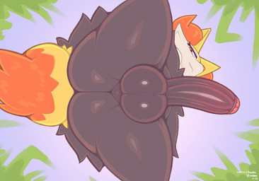 anthro balls bedroom_eyes big_butt black_balls black_body black_fur black_penis black_perineum butt cheek_tuft erection eyelashes facial_tuft foreskin fur genital_raphe genitals glans glistening glistening_body half-closed_eyes humanoid_genitalia humanoid_penis looking_at_viewer looking_down looking_down_at_viewer low-angle_view male multicolored_body multicolored_fur multicolored_tail narrowed_eyes nude partially_retracted_foreskin penis perineum pink_glans pupils raphe_(anatomy) red_body red_eyes red_fur red_inner_ear red_nose red_tail scrotal_raphe seductive sky smile solo spread_legs spreading tail text thick_thighs tuft white_body white_fur worm's-eye_view yellow_body yellow_ears yellow_fur yellow_tail frumples nintendo pokemon braixen generation_6_pokemon pokemon_(species) 2023 artist_name dated digital_media_(artwork)