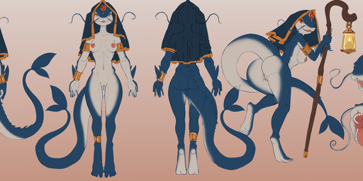 anthro areola armor blue_body bracelet bracers breasts butt butt_pose cloak close-up clothing fangs female fin fish_tail front_view genitals gold_(metal) gold_bracelet gold_jewelry holding_object hood jewelry lamp lantern looking_at_viewer nails navel nude nude_female pose pupils rear_view red_eyes scales shark_fin simple_background slit_pupils solo staff standing teeth tongue tongue_out vulva white_body wide_hips gekasso luzmuru_luregleam(rasha) aquatic catfish fish hybrid scalie 2026 digital_media_(artwork) hi_res model_sheet