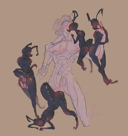 1_finger_fingering 2_toes 3_fingers 5_fingers antennae_(anatomy) anthro anus arthropod_abdomen ass_up big_butt black_body blush bodily_fluids brown_hair butt claws drooling exoskeleton featureless_chest feet female female_anthro finger_claws fingering fingers flat_chested genital_fluids group group_sex hair harem holding_up_other_character human_on_anthro insectophilia interspecies kissing looking_pleasured male male/female male_human muscular muscular_male penetration pincers raised_tail rear_view saliva sex siliva_on_chin simple_background tail tail_anus thick_thighs toe_claws toes vaginal vaginal_fingering vaginal_fluids white_body wide_hipped_anthro wide_hipped_female skinnedteeth ant arthropod human hymenopteran insect mammal hi_res