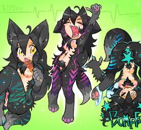 >_< anus black_pubes blep blue_bra blue_claws blue_clothing blue_panties blue_star blue_stripes blue_underwear blush blush_stickers bottomwear bra bra_aside breasts butt claws clothed clothing clothing_around_one_leg clothing_aside eating eyes_closed fangs female female_humanoid food fur genitals green_background green_stripes grey_body grey_ears grey_fur grey_hair grey_inner_ear_fluff grey_tail hair holding_food holding_object humanoid_genitalia humanoid_vulva inner_ear_fluff markings multiple_angles navel nipples nude nude_female nude_humanoid open_mouth panties panties_around_one_leg panties_down partially_clothed partially_hairless pattern_bottomwear pattern_bra pattern_clothing pattern_panties pattern_topwear pattern_underwear pawpads pink_anus pink_pawpads pink_stripes pink_tongue pink_vulva pubes purple_stripes simple_background solo star stretching striped_body striped_bottomwear striped_bra striped_clothing striped_fur striped_markings striped_panties striped_tail striped_topwear striped_underwear stripes tail tail_markings teal_stripes teeth tongue tongue_out topwear tuft underwear underwear_around_one_leg underwear_aside underwear_down vulva wardrobe_malfunction yawn yellow_eyes chatoyancy mythology nightcore_(chatoyancy) animal_humanoid canid canid_humanoid canine canine_humanoid humanoid mammal mammal_humanoid mythological_canine mythological_creature werecanid werecanine werecreature werewolf wolf_humanoid 2024 digital_drawing_(artwork) digital_media_(artwork) hi_res story story_in_description