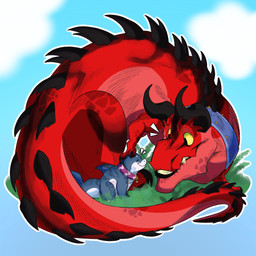 anthro collar cuddling duo feral fin grey_body horn male red_body red_scales scales size_difference smile mochiona marvel marvel_rivals moon_girl_and_devil_dinosaur devil_dinosaur_(moon_girl_and_devil_dinosaur) jeff_the_land_shark aquatic dinosaur fish prehistoric_species reptile scalie shark 1:1 hi_res