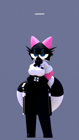 accessory anthro black_body black_bottomwear black_clothing black_fur black_necktie black_pants bottomwear clothing facial_markings facial_tuft female fur hands_behind_back head_markings legwear markings necktie pants pink_ears solo topwear tuft white_clothing white_nose white_topwear lewkandun lizzie_(lewkandun) domestic_cat felid feline felis mammal 3d_(artwork) digital_media_(artwork) hi_res