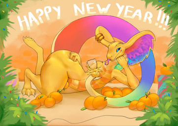 alcohol anthro between_thighs beverage big_butt blush butt butt_grab celebrating colored_lights container cup drinking_glass food forked_tongue fruit glass glass_container glass_cup hand_on_butt head_on_hand holding_glass holding_object holding_with_tail holidays huge_butt light_bulb looking_at_viewer multicolored_body multicolored_scales multicolored_tail orange_(fruit) pierced_hood piercing plant pose rainbow_body rainbow_hood rainbow_scales rainbow_tail scales snake_hood tail tangerine_(fruit) thick_thighs tongue wine wine_glass dragomor new_year new_year_2026 new_years_eve haze_hazzardous cobra reptile scalie snake viper pinup